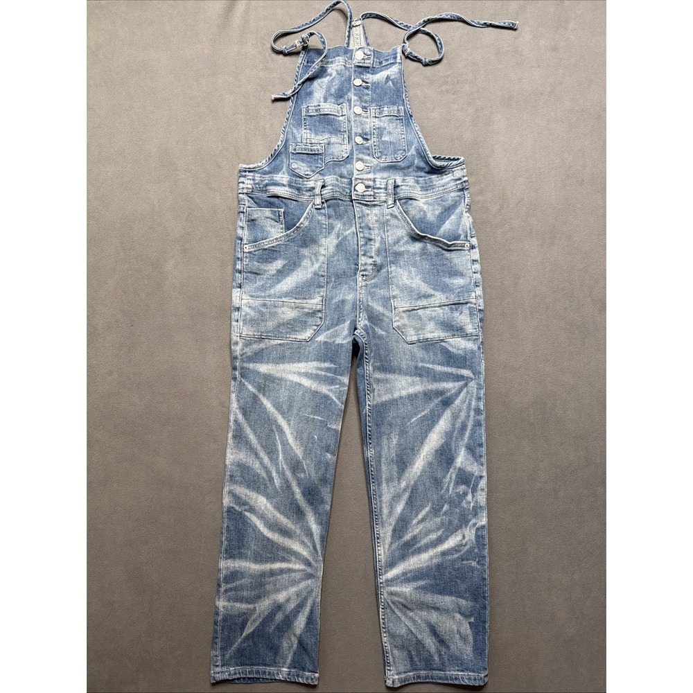 Pilcro Denim Overalls Womens 30‎ Blue Straight Medium Wash Sunburst Fade Relaxed